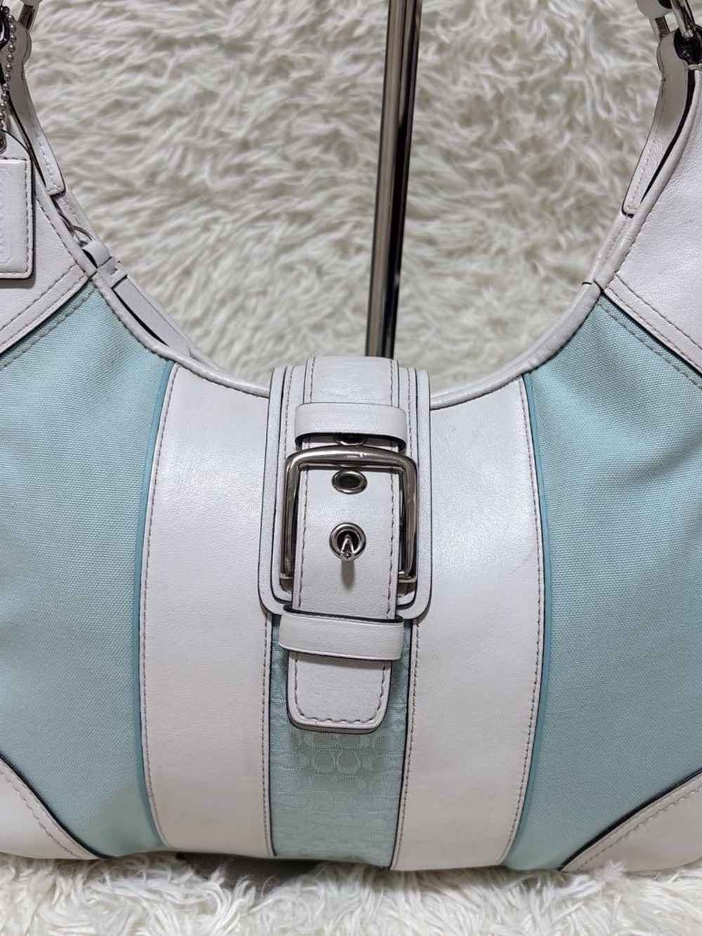 Coach White and Light Blue Hobo Shoulder Bag